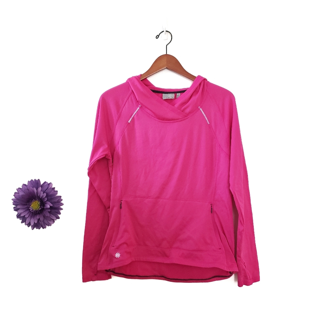 Athleta Plush Tech Wrap Front Hoodie Pink Size L